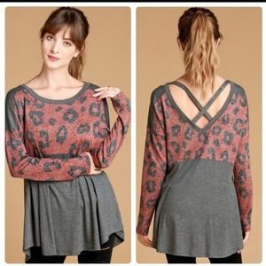 Oddy Caged Back Cheetah Print Top Size Medium